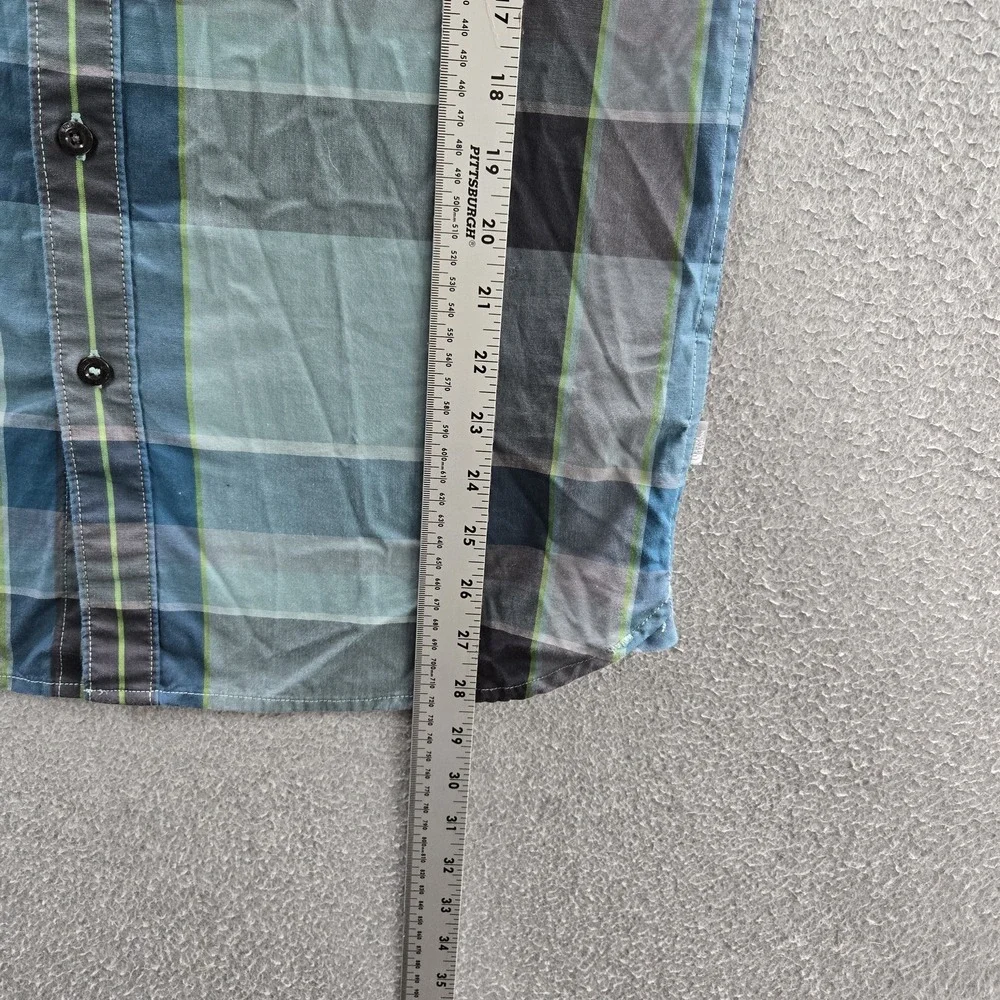 The North Face Men‎ Button Up Shirt S Blue Tartan Plaid Short Sleeve Logo Casual